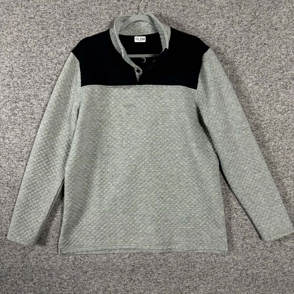 Zyia Active Men's Size Large Gray Quilted Long Sleeve Pullover Sweater